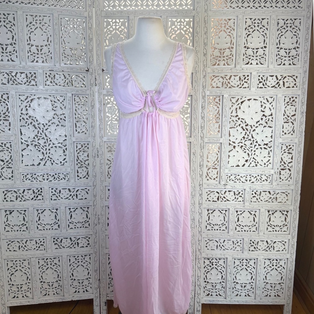 Vtg Light Baby Pink Lace Nightgown Womens S/M Lingerie Romantic Dainty Angel